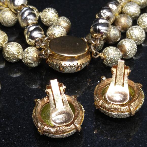 Vintage Glitter Beaded Necklace & Earrings, Art Beads, Hand-knotted, 50s Jewelry - Picture 5 of 10